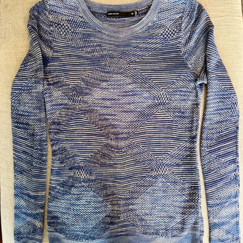 Karen Millen Blue Textured Knit Sweater XS Fitted Stretch